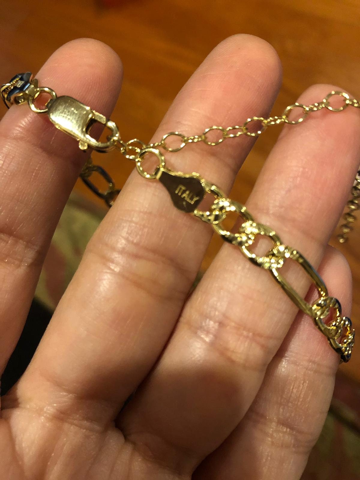Figaro Chain Choker Necklace Sterling Silver Gold Plated. Made in Italy. Gold and silver.