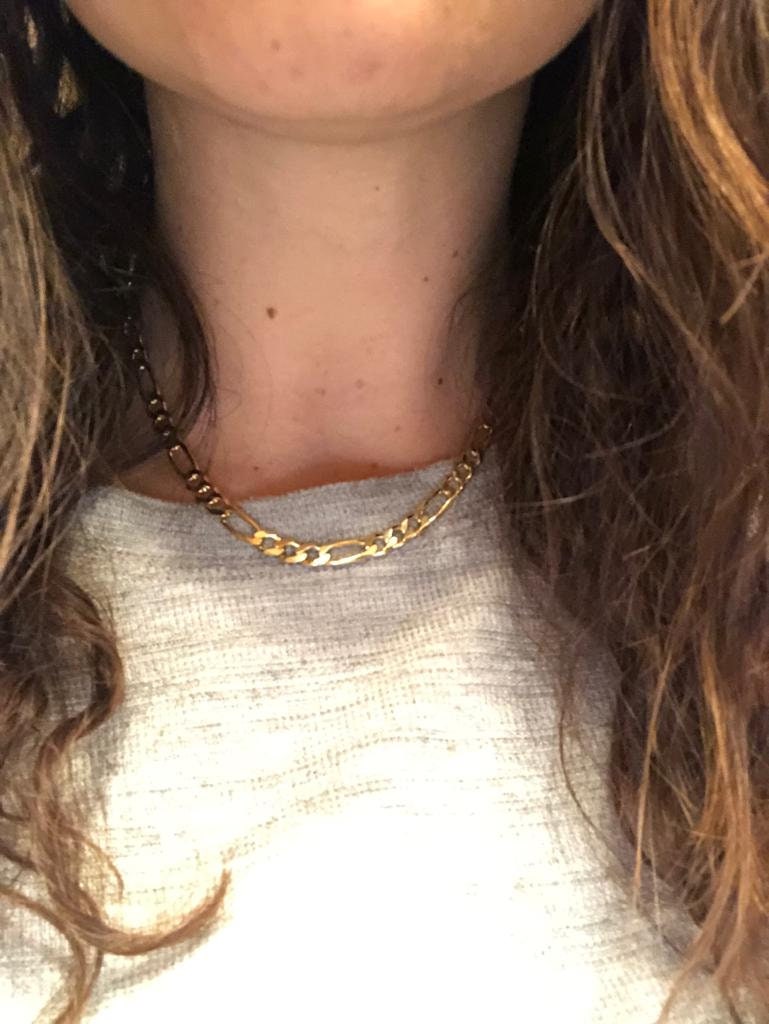Figaro Chain Choker Necklace Sterling Silver Gold Plated. Made in Italy. Gold and silver.