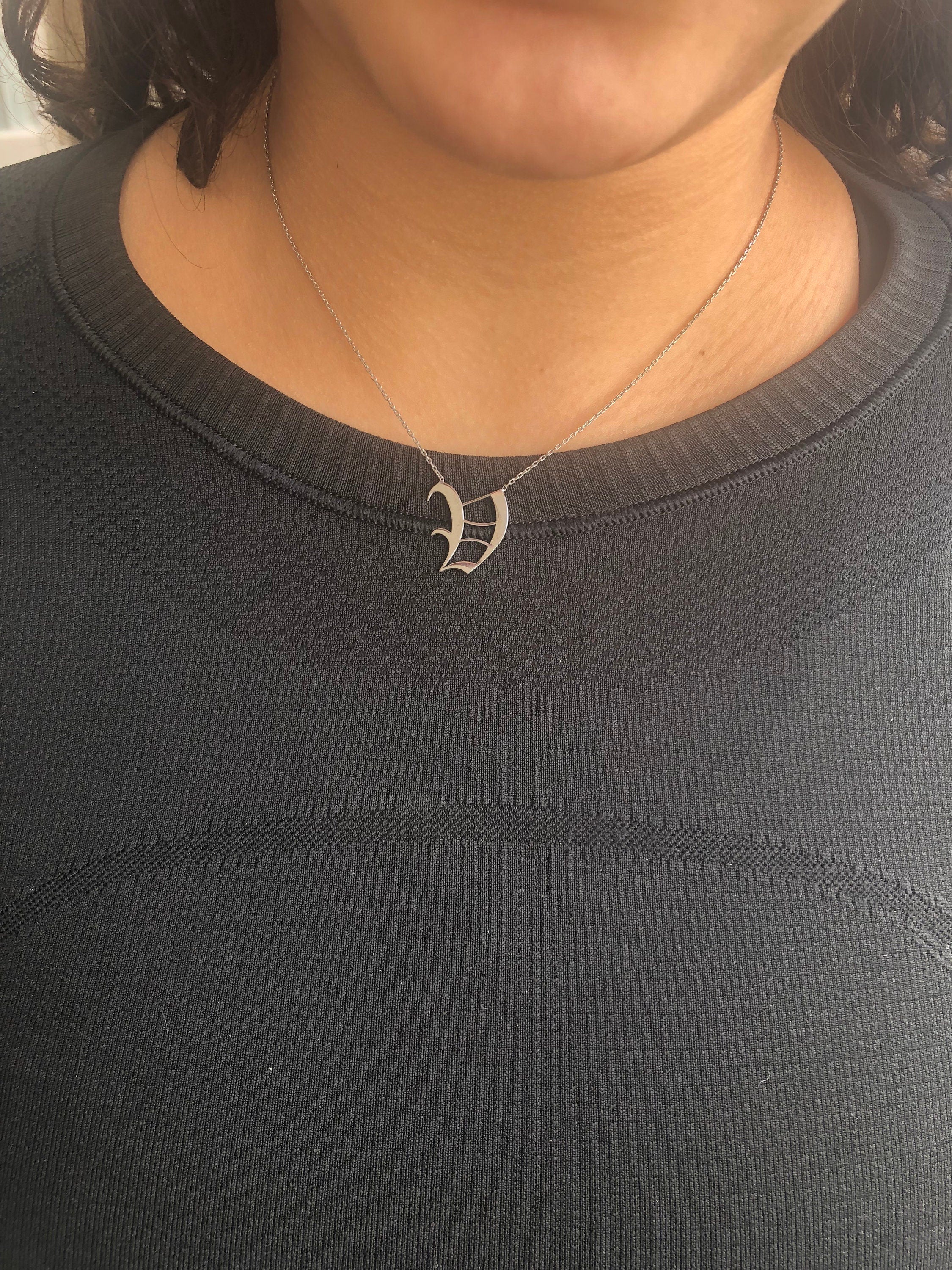 Sterling silver Old English Uppercase Letter (or Name) Personalized Custom Necklace