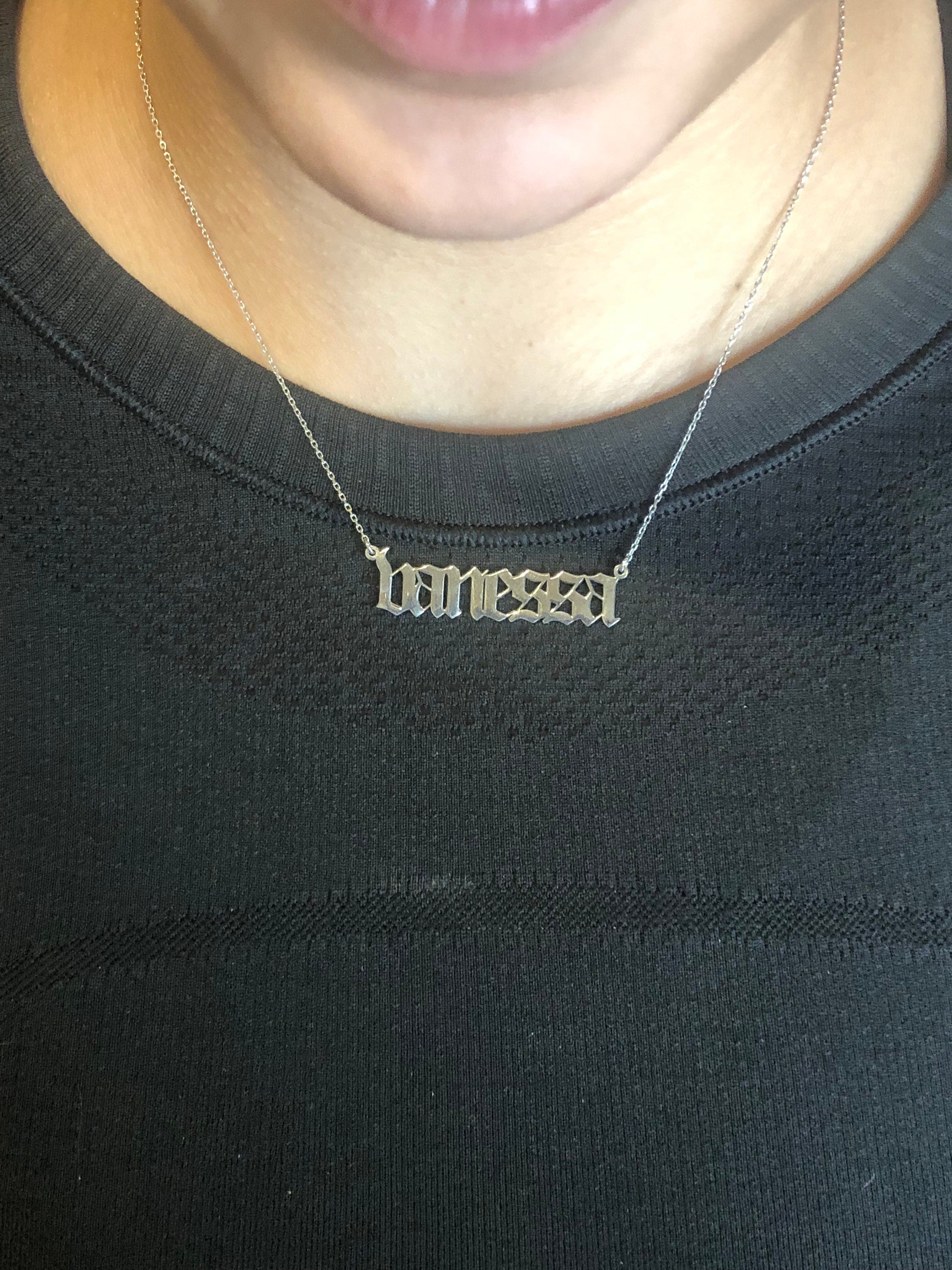 Sterling Silver Lowercase Old English Letter (or Name) Personalized Custom Necklace. Gothic nameplate necklace.