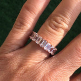 Emerald cut eternity band. Sterling Silver and Rose Gold Plated Baguette Style Eternity Band Ring with Clear Stones