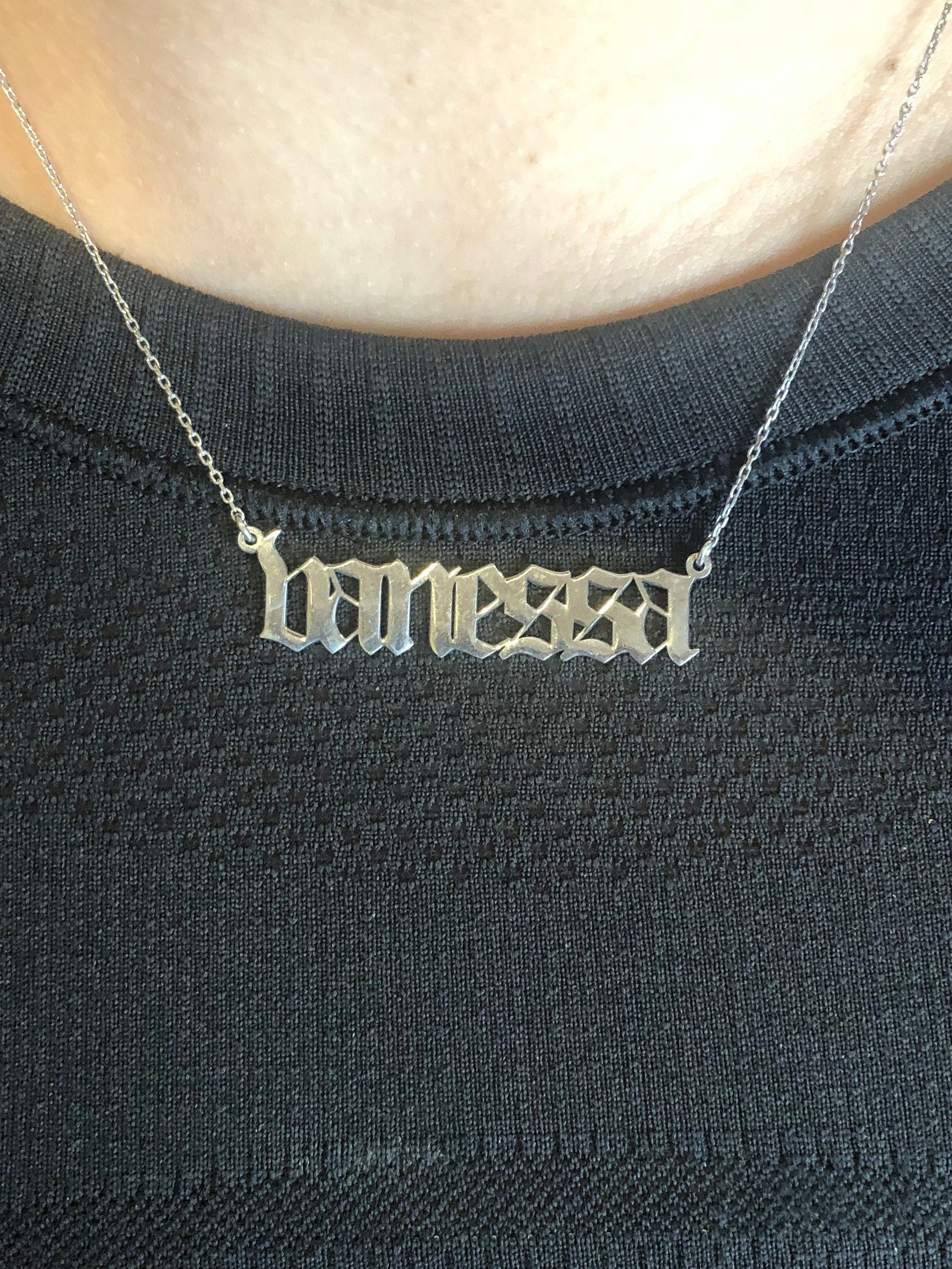 Sterling Silver Lowercase Old English Letter (or Name) Personalized Custom Necklace. Gothic nameplate necklace.