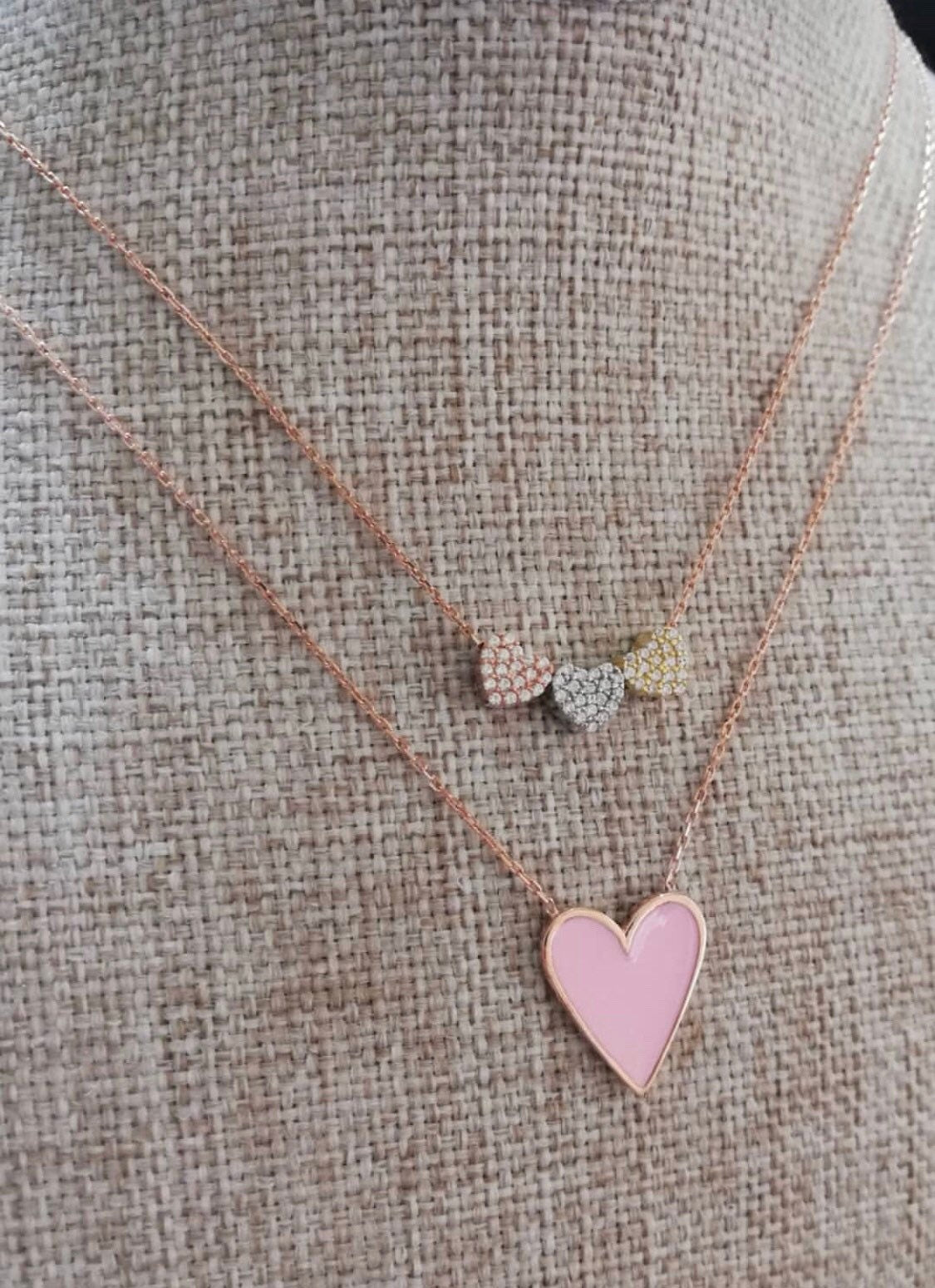 Sterling silver and gold plated heart enamel necklace. Enamel heart necklace. Enamel heart choker.