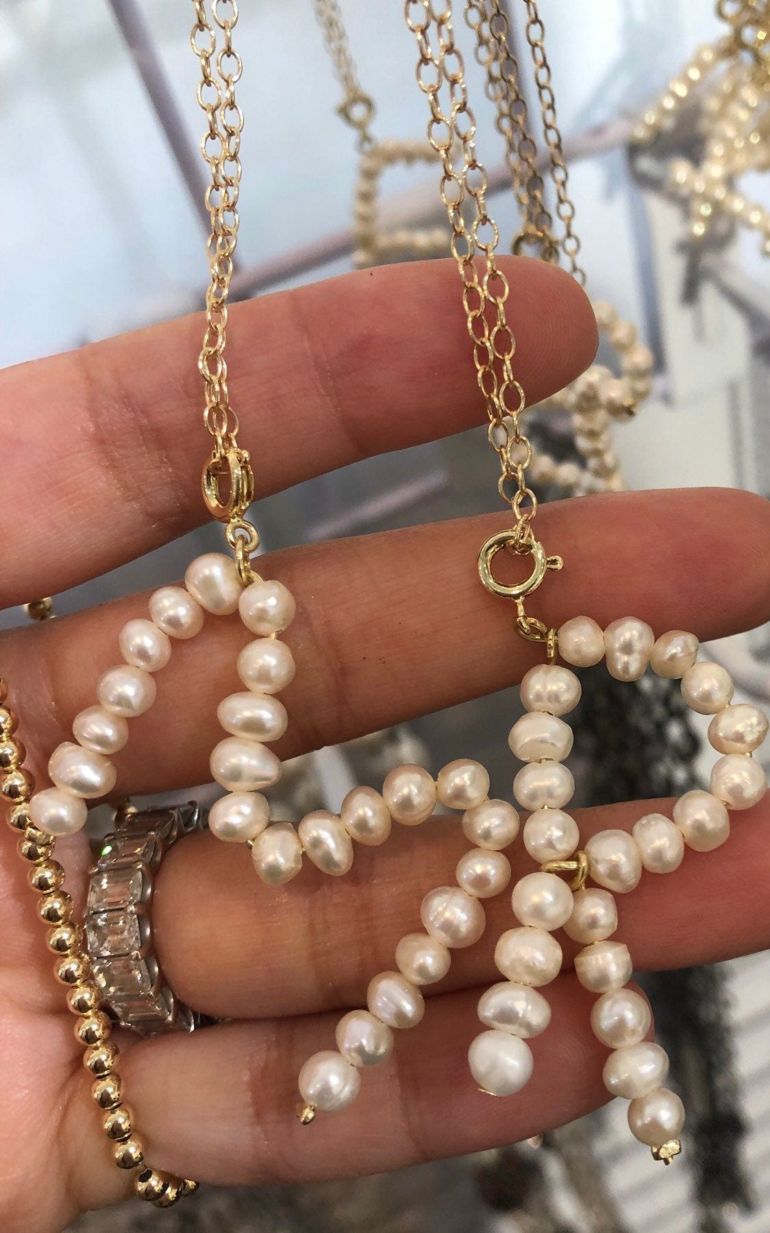 Pearl letters initial charm l initial necklace charm l sterling silver gold plated