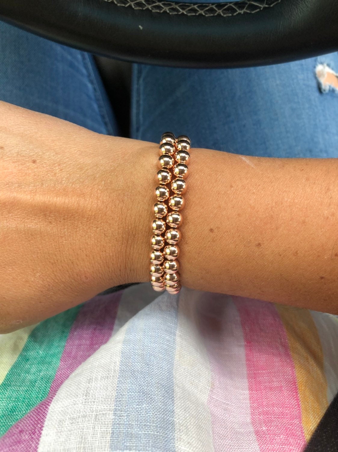 14k Gold filled bead ball bracelets in rose gold and yellow gold. Make the perfect stack! Wont tarnish! Gold filled Ball bracelets.