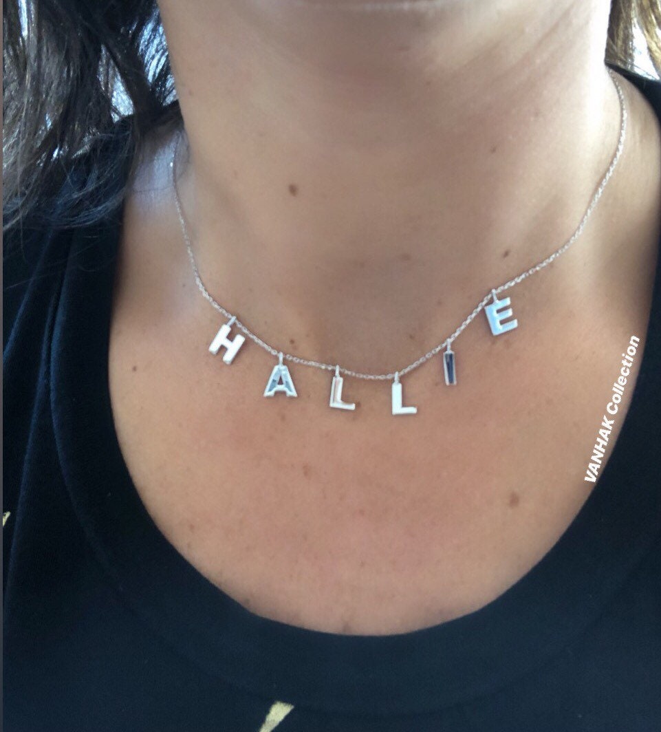 Sterling Silver Personalized Custom Dangling Name/Initials Necklace in all 3 golds