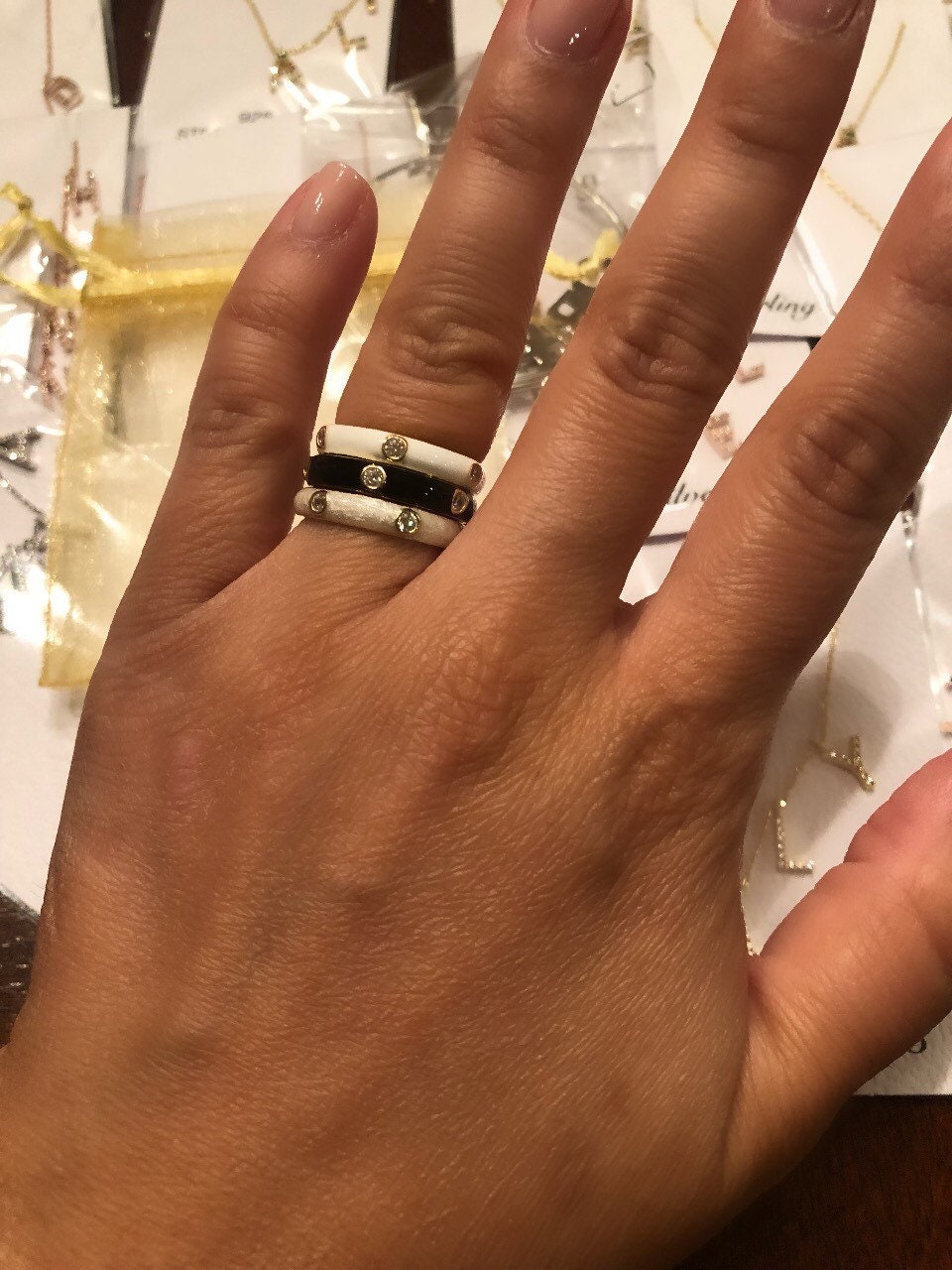 Colorful Enamel Rings and Bands in Sterling Silver gold plated (as pictured) | rainbow enamel ring | enamel stack ring