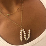 Pearl letters initial charm l initial necklace charm l sterling silver gold plated