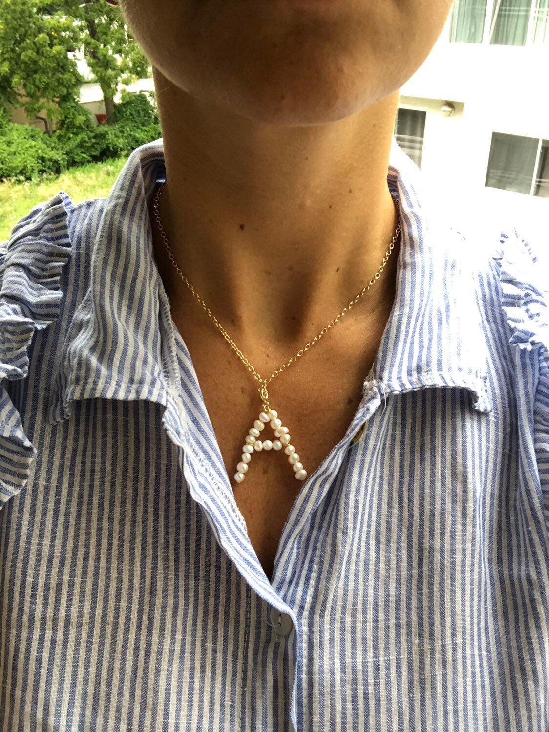 Pearl letters initial charm l initial necklace charm l sterling silver gold plated