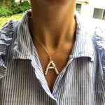 Pearl letters initial charm l initial necklace charm l sterling silver gold plated