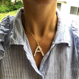 Pearl letters initial charm l initial necklace charm l sterling silver gold plated
