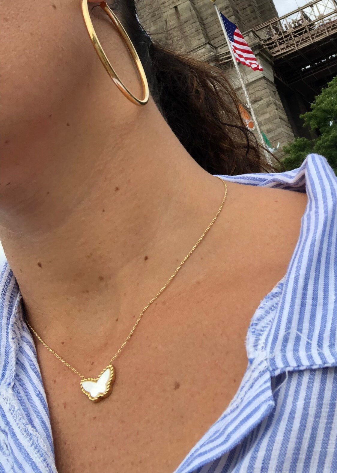 Mother of Pearl Butterly necklace | Sterling silver and gold plated butterfly necklaces in all the colors!
