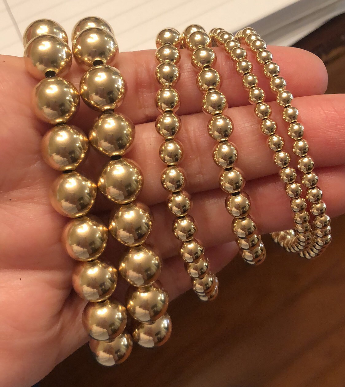 14k Gold filled bead ball bracelets in rose gold and yellow gold. Make the perfect stack! Wont tarnish! Gold filled Ball bracelets.