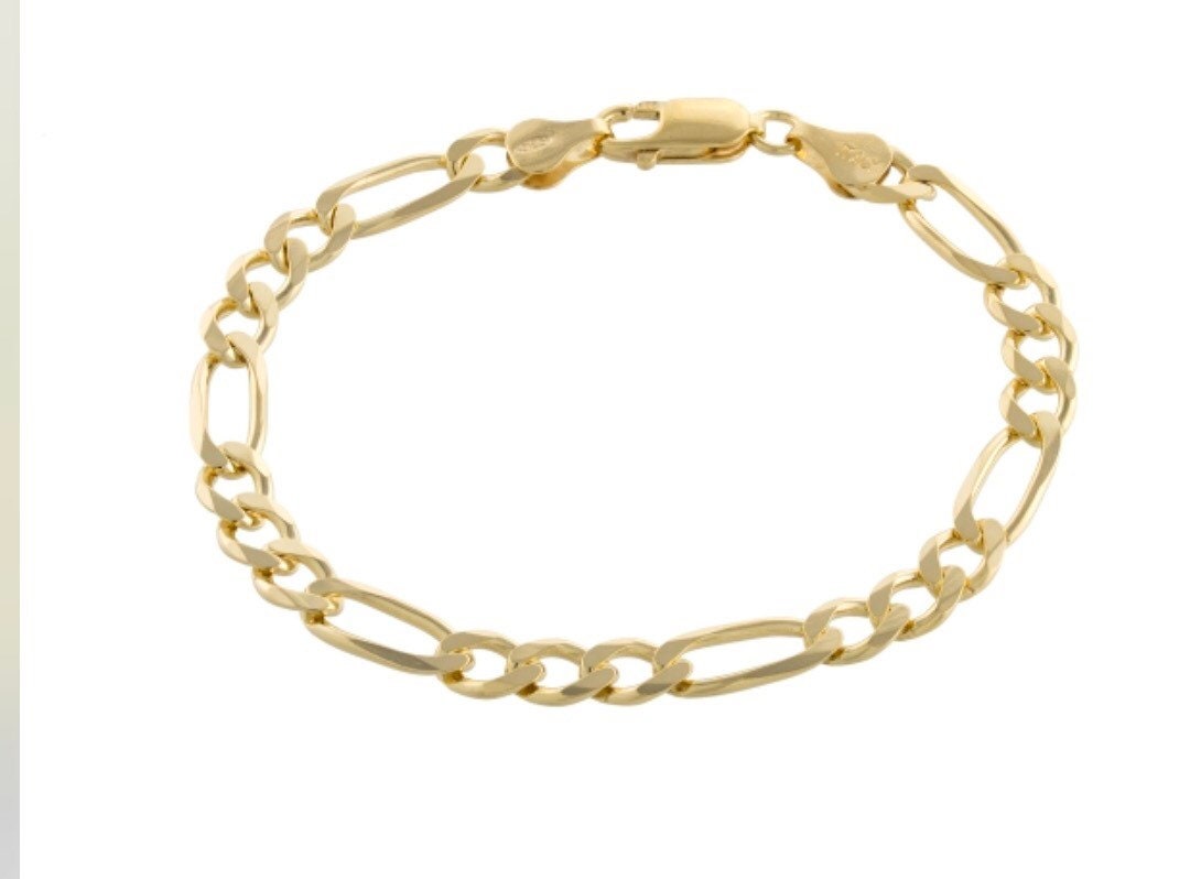 Figaro chain link bracelet in rose gold, gold and silver. Sterling silver and gold plated.