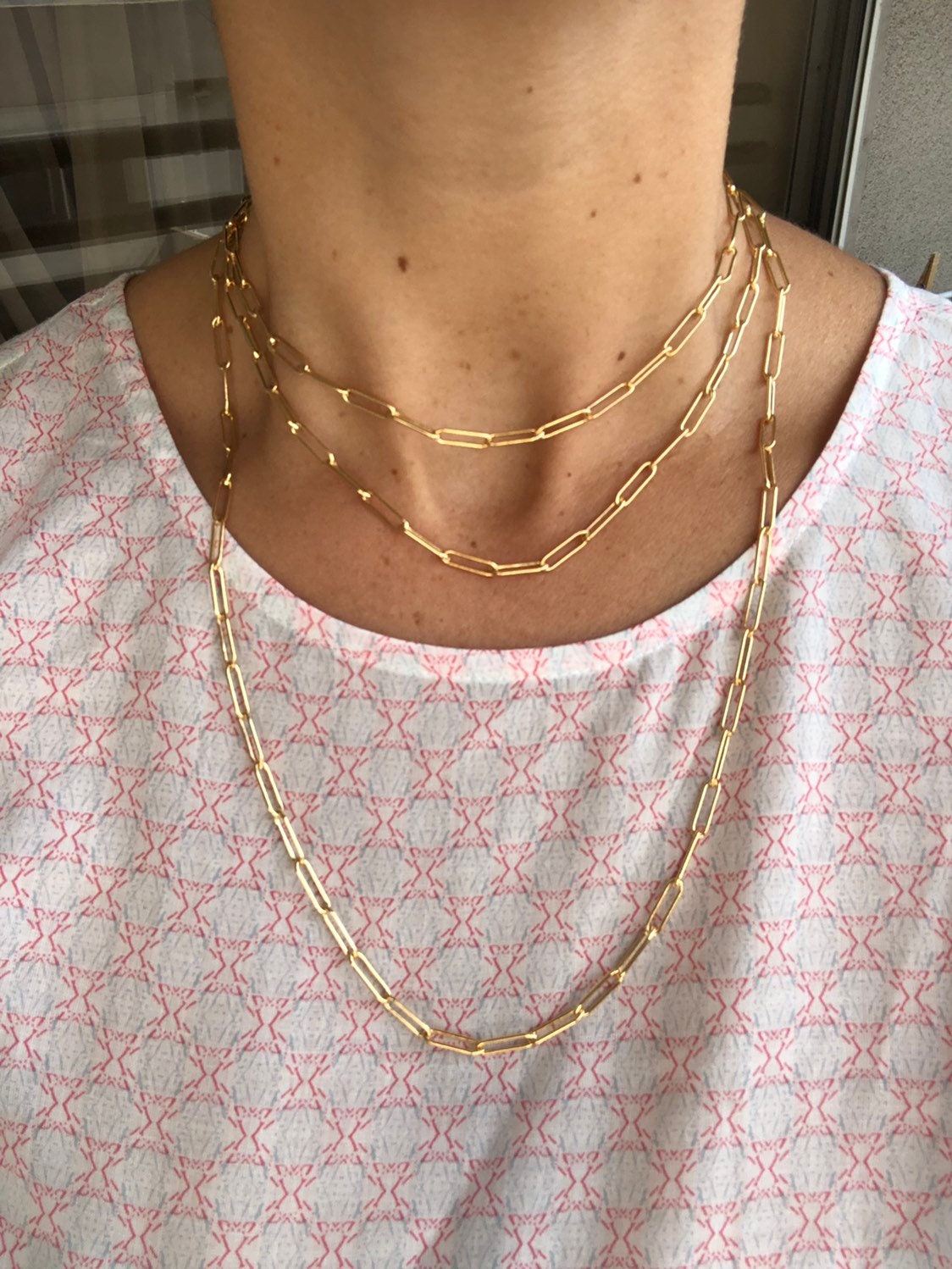 14k Gold filled paper clip chain chains necklace/choker. Long link chain necklace. Long link choker. Paper clip necklace. Paper clip choker