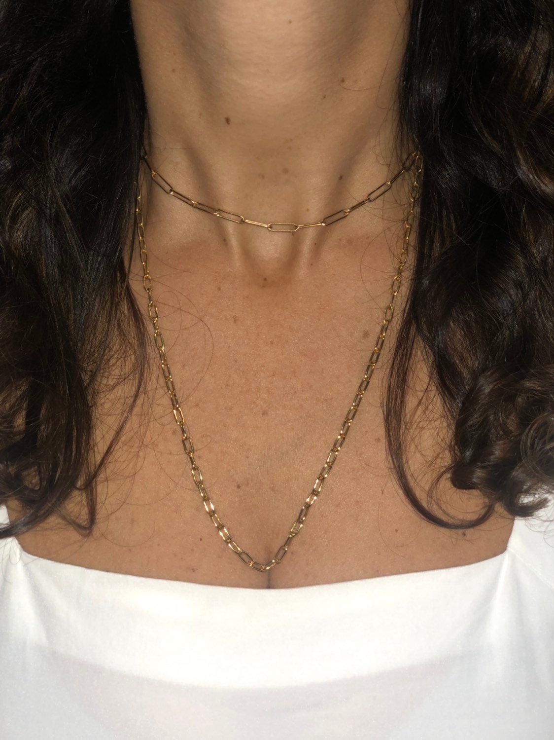 14k Gold filled paper clip chain chains necklace/choker. Long link chain necklace. Long link choker. Paper clip necklace. Paper clip choker