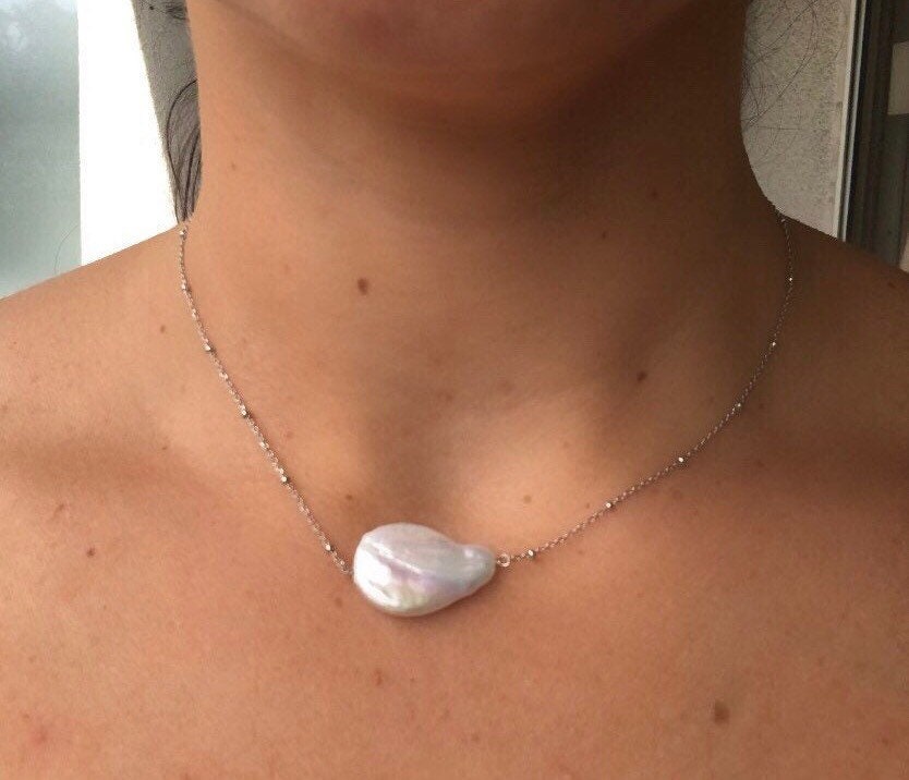 Baroque pearl sterling silver 14K GOLD PLATED beaded chain necklace chic elegant.