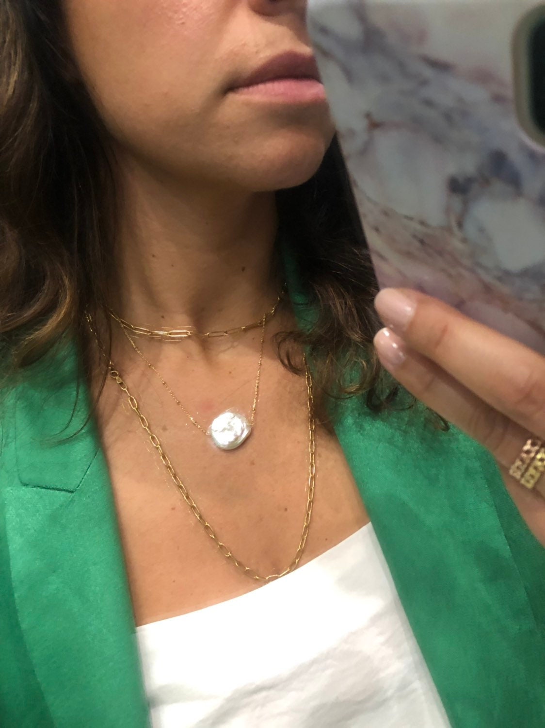 Baroque pearl sterling silver 14K GOLD PLATED beaded chain necklace chic elegant.