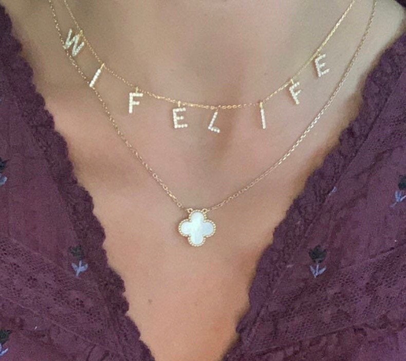 Dangling Letters Nedi Name necklace with clear stones | Sterling Silver Women's Personalized Custom Name/Initials Necklace