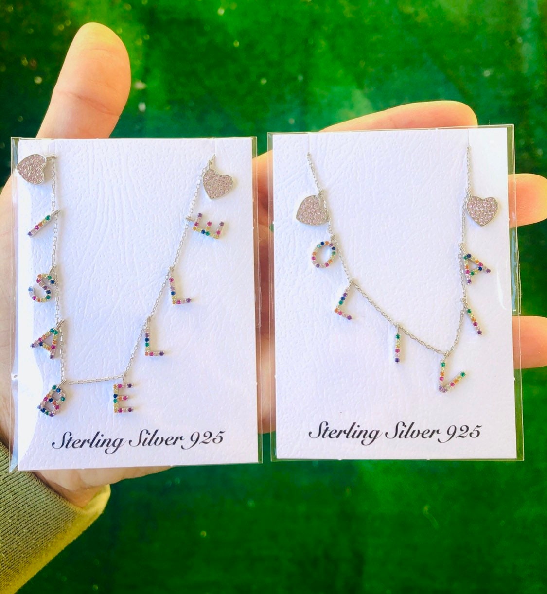 Rainbow name necklace with hearts | Sterling Silver Personalized Custom Rainbow Name or Initials Necklace with hearts