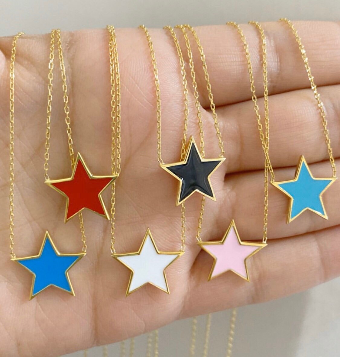 Sterling silver and gold plated star enamel necklace