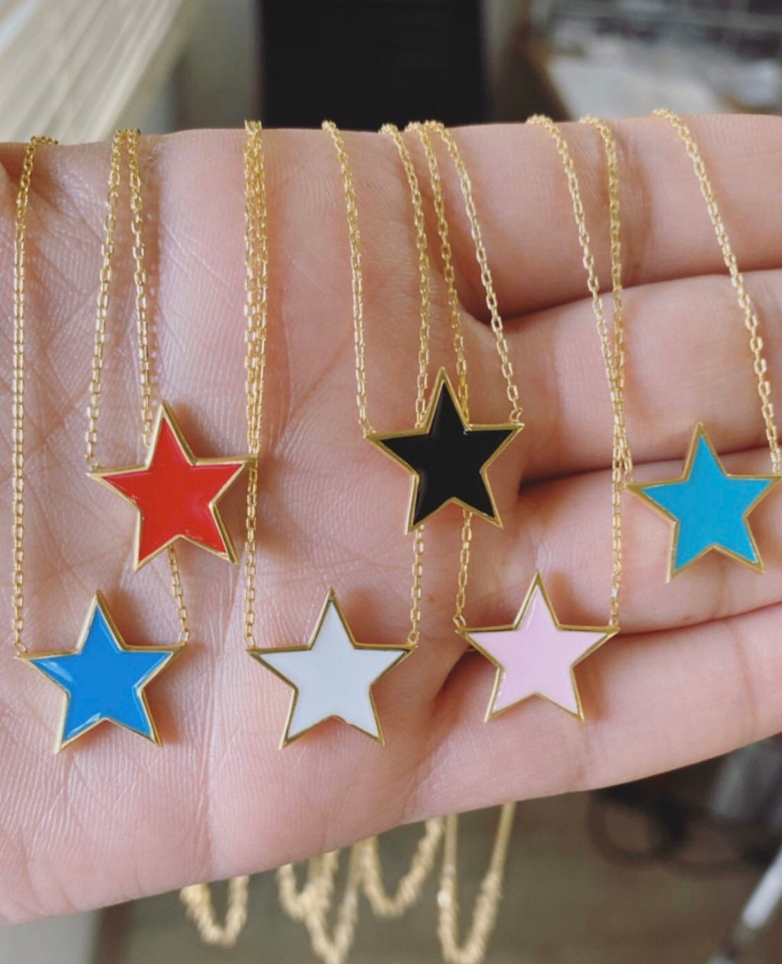Sterling silver and gold plated star enamel necklace