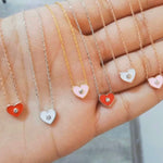 Mini enamel diamond stud necklaces in red, pink and white. Sterling silver gold plated.