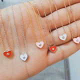 Mini enamel diamond stud necklaces in red, pink and white. Sterling silver gold plated.