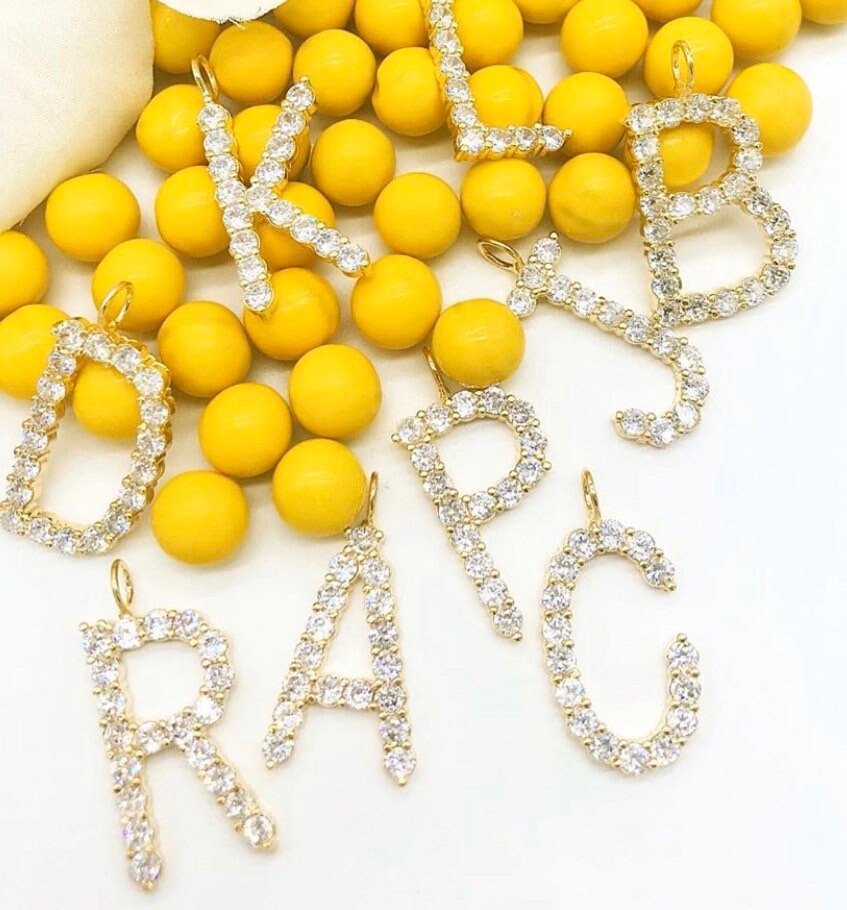 CZ Letter Charms. Solid letter charms. Jumbo letter charms. 18k Gold filled CZ Initial Charms.