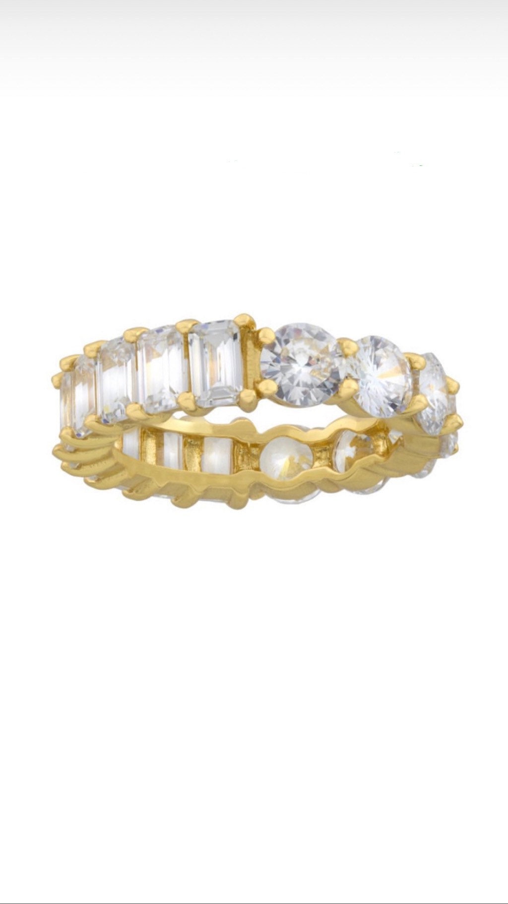 Half band eternity band/ ring. Baguette/round band eternity ring. Sterling silver and rhodium/gold plated sizes 5-9