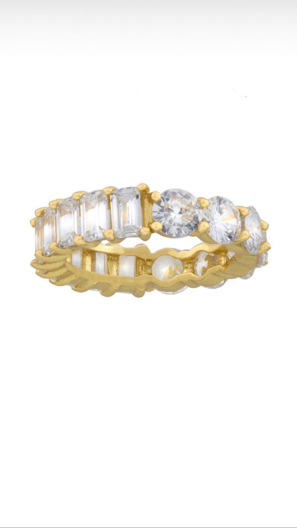 Half band eternity band/ ring. Half baguette/ half round eternity ring. Sterling silver and rhodium/gold plated sizes 5-9