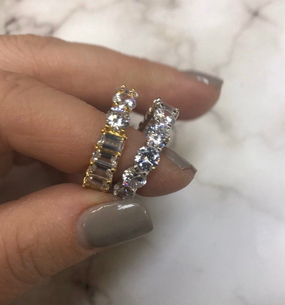 Half band eternity band/ ring. Baguette/round band eternity ring. Sterling silver and rhodium/gold plated sizes 5-9