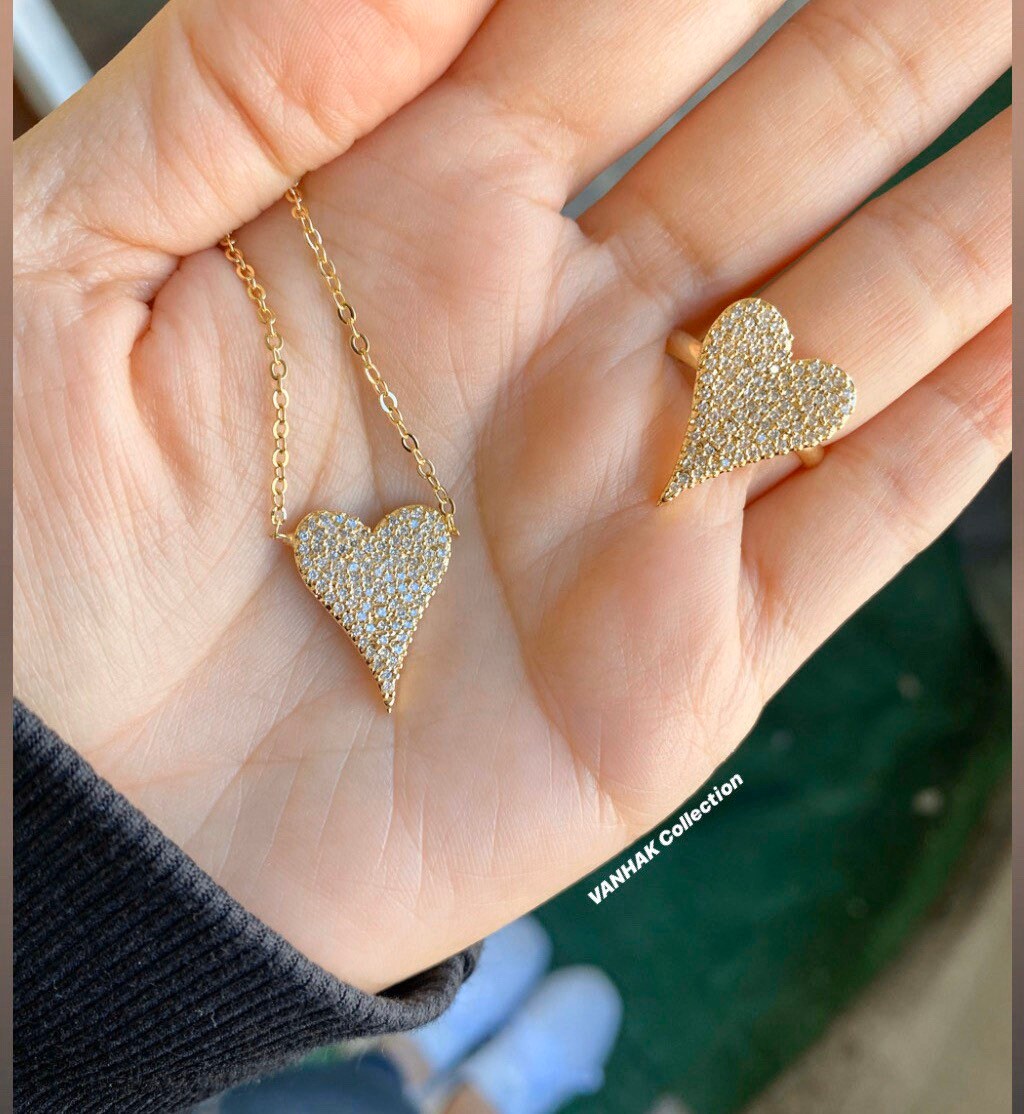 Gold filled heart ring and heart necklace. Color gold. Ring available in Sizes 5-9.