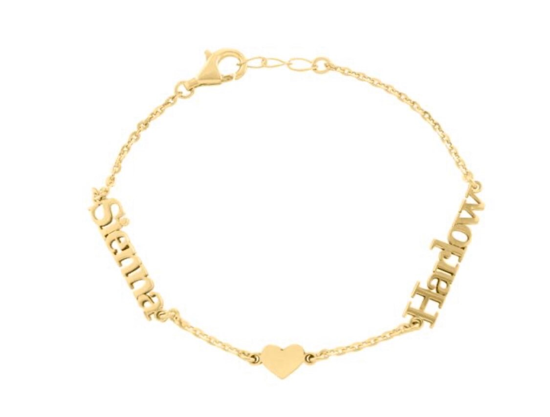 14k gold plated sterling silver names bracelet. Personalized bracelet. Mom bracelet. Couples bracelet. Love bracelet.