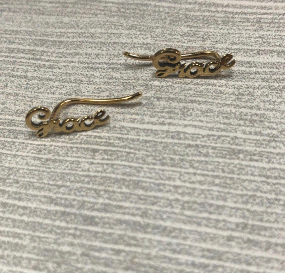 14K gold plated Personalized customized ear crawlers climbers. Sterling silver and gold plated. Don’t tarnish. Name earrings. Name climbers.