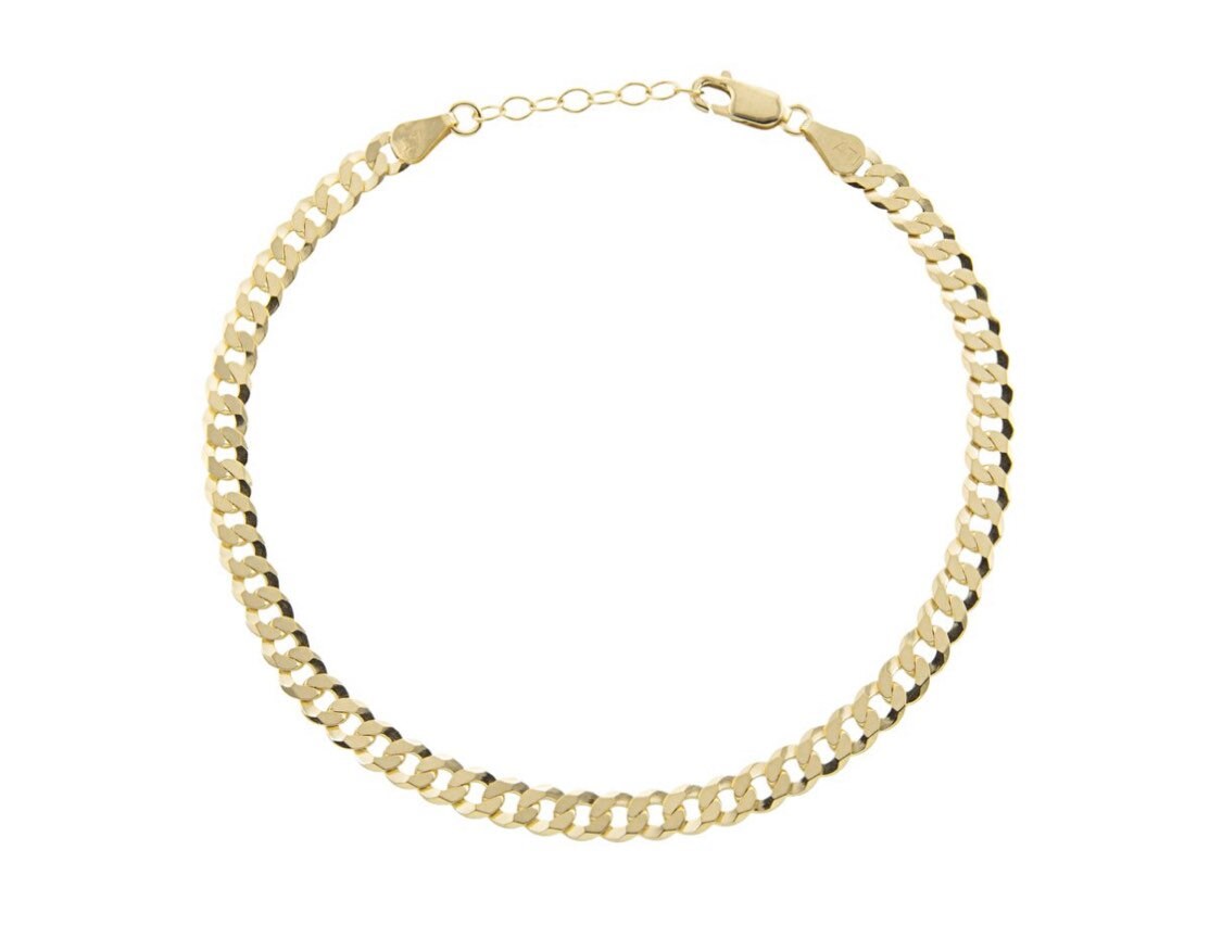 14K gold plated flat cuban link gold chain anklet. Sterling silver gold plated.
