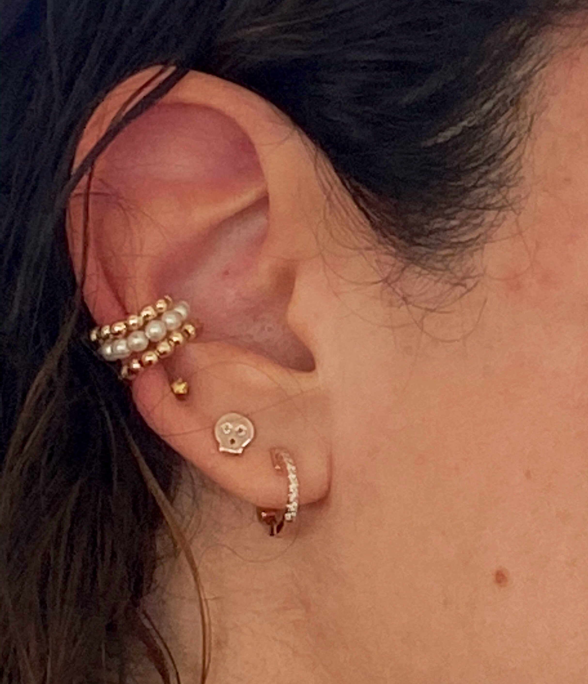 18K Gold filled beaded ball ear cuffs. 18K Gold Filled Beaded pearl ear cuffs. Gold ball ear cuffs.