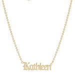 Personalized custom name choker necklace sterling silver and gold plated. Old English/gothic font nameplate