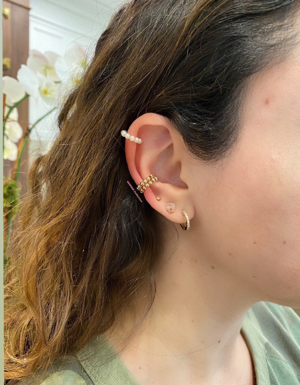 18K Gold filled beaded ball ear cuffs. 18K Gold Filled Beaded pearl ear cuffs. Gold ball ear cuffs.