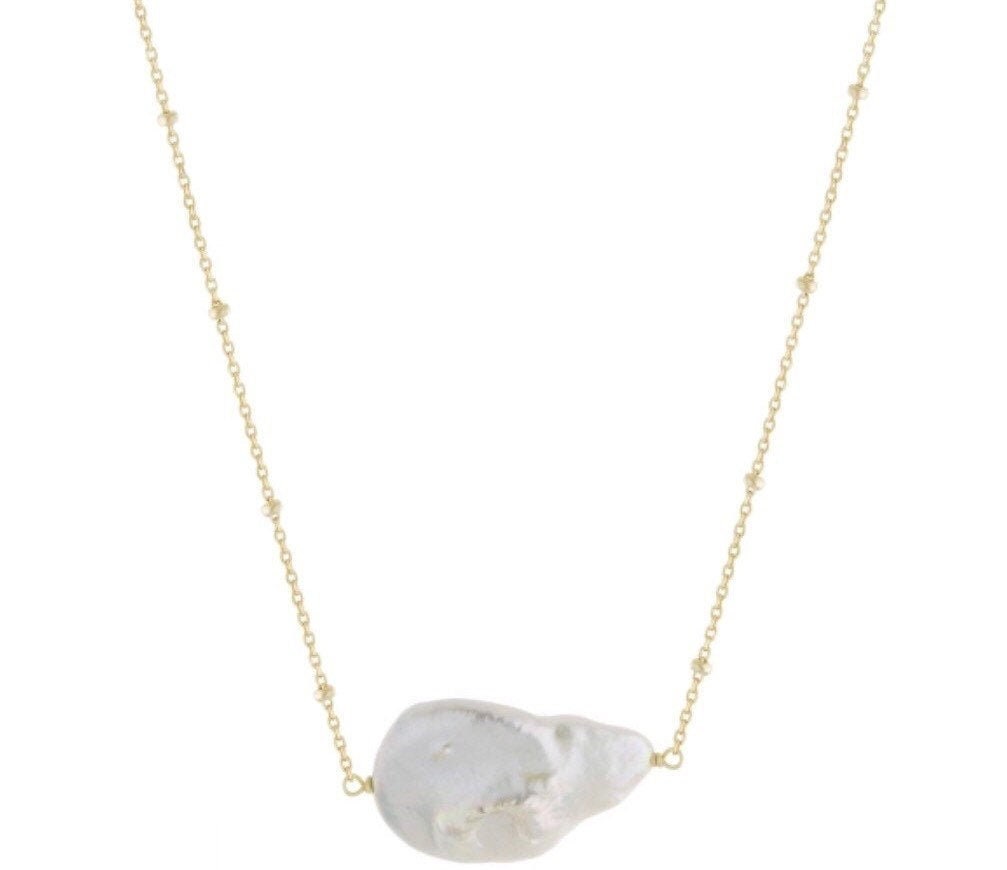 Baroque pearl sterling silver 14K GOLD PLATED beaded chain necklace chic elegant.