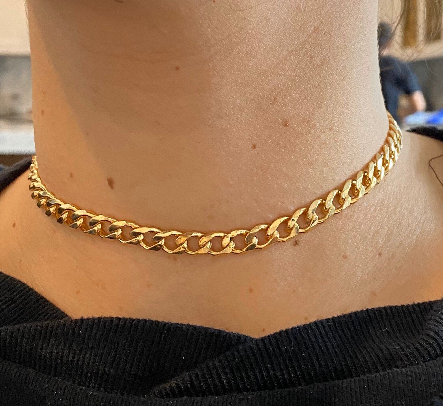 18K gold filled Curb Cuban link choker. Gold or silver color. Any length. Cuban link.