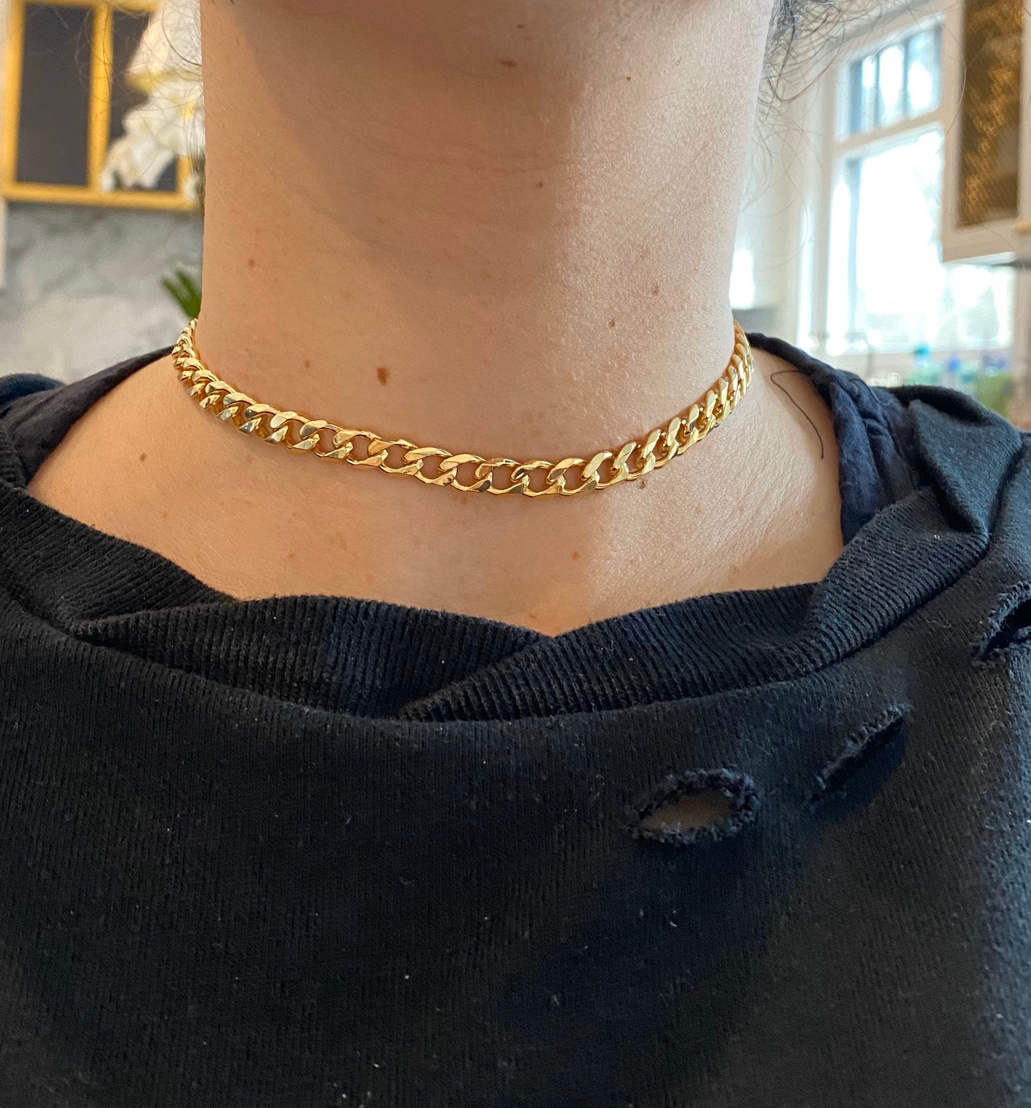 18K gold filled Curb Cuban link choker. Gold or silver color. Any length. Cuban link.