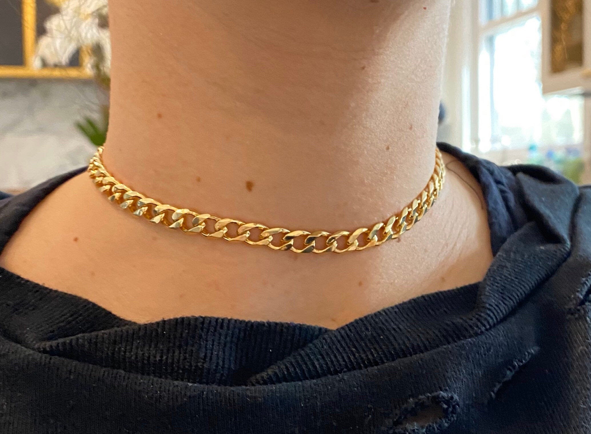 18K gold filled Curb Cuban link choker. Gold or silver color. Any length. Cuban link.