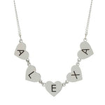 Hearts name necklace. Hearts letters / initials necklace. Sterling silver and 14K gold plated. Gold or silver.