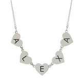 Hearts name necklace. Hearts letters / initials necklace. Sterling silver and 14K gold plated. Gold or silver.
