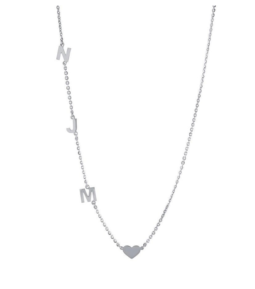 Personalized Letter/initials + heart necklace. Sterling silver and 14K gold plated. Gold or silver.
