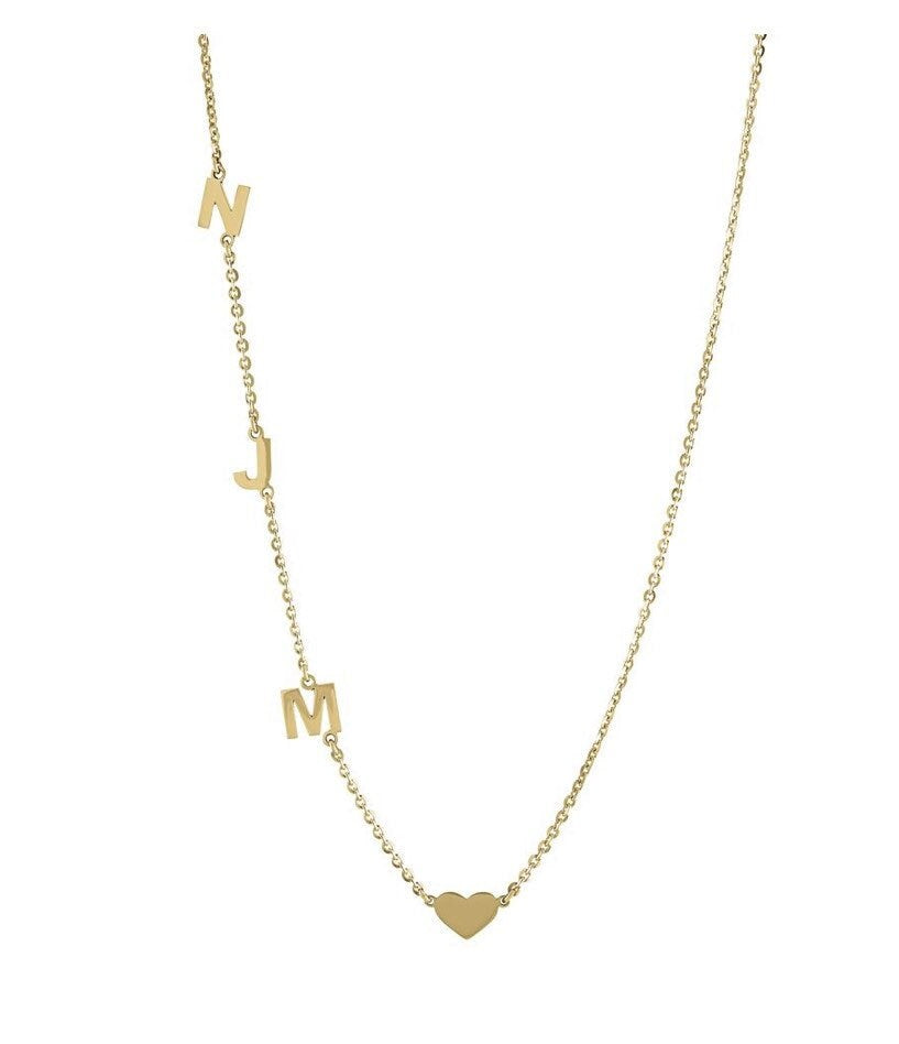 Personalized Letter/initials + heart necklace. Sterling silver and 14K gold plated. Gold or silver.