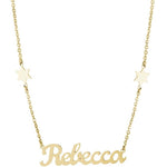 Custom / personalized name necklace with jewish stars. Sterling silver and 14K gold plated star of david nameplate necklace.