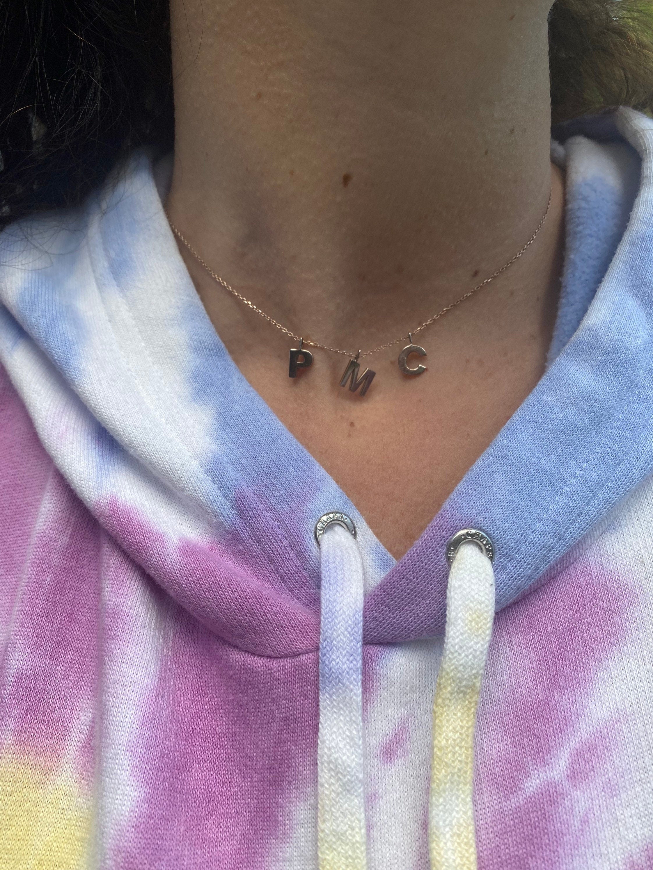 Sterling Silver Personalized Custom Dangling Name/Initials Necklace in all 3 golds