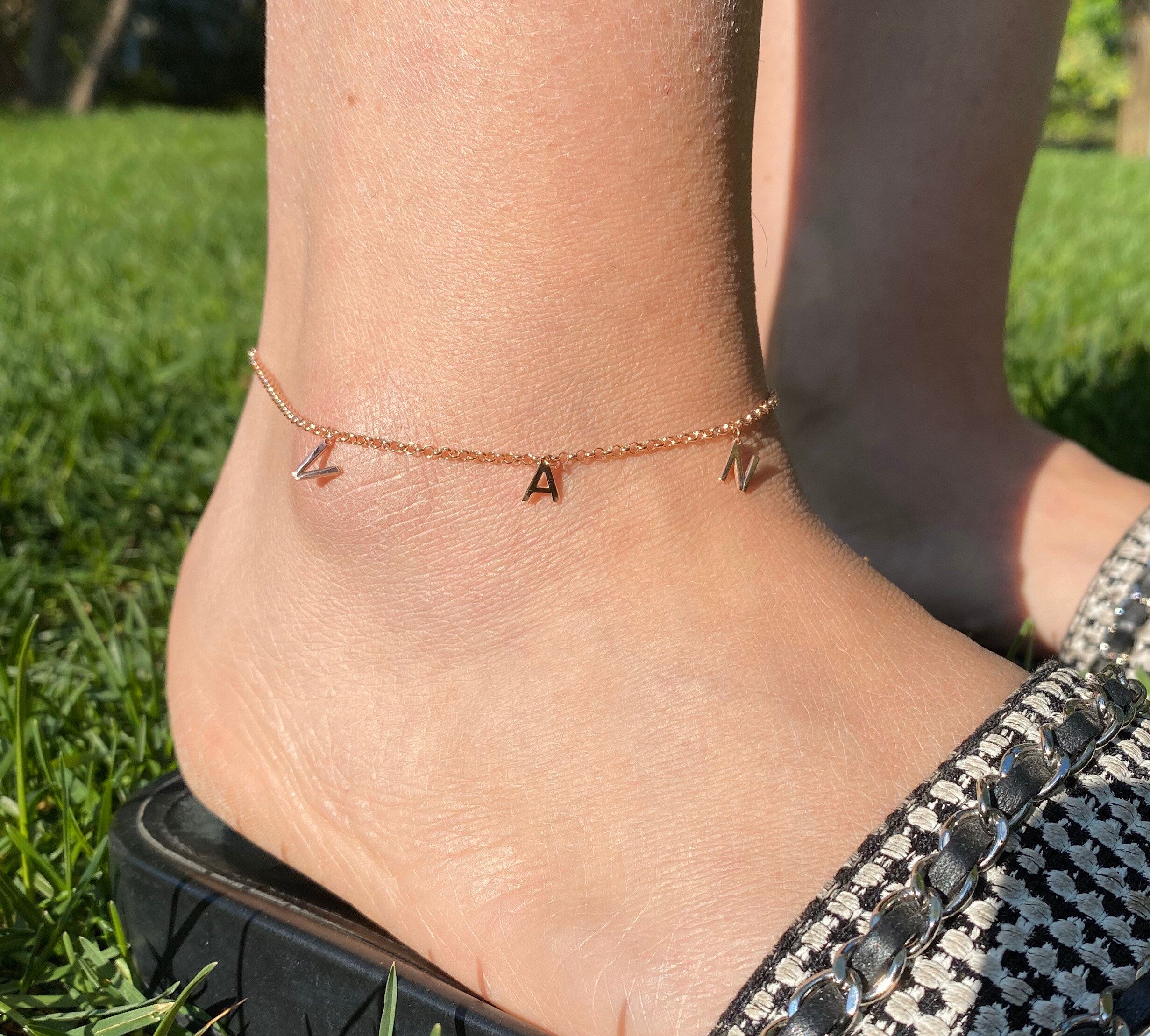 Sterling silver and gold plated dainty personalized anklet. Custom anklet.